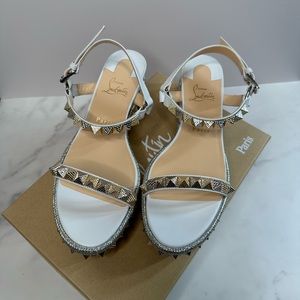 Christian Louboutin White Gold Pyraclou 60 Calf Zarli Stub Platforms EU39